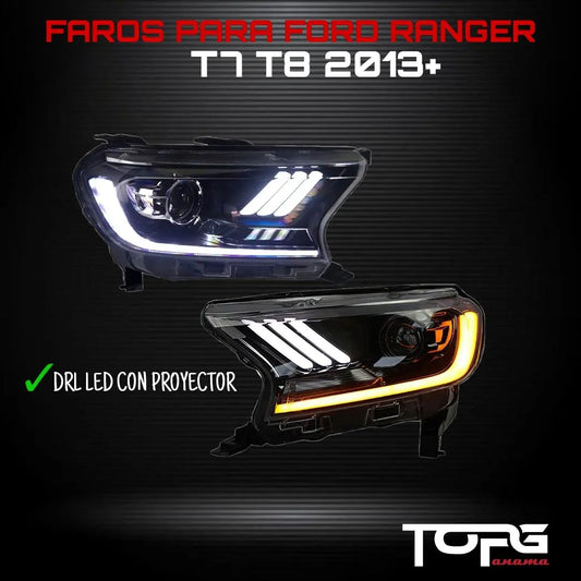 FORD RANGER 2013+ T7, T8 FAROS DELANTEROS CON DRL