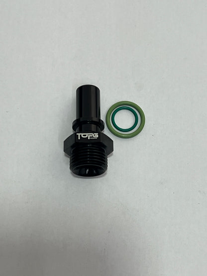 ORB &  BOSCH STYLE 044 FUEL PUMP FITTING, . 6061-T6 BILLET ALUMINUM, BLACK ANODIZED BODY.