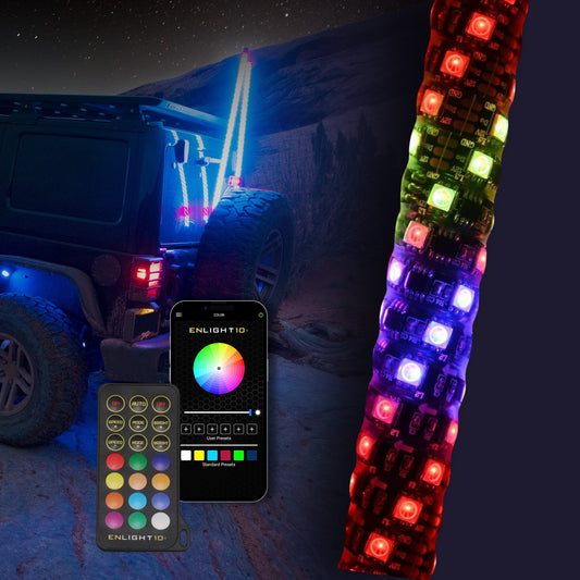 LED Whip Lights 4FT RGB Chasing/Dancing Light Remote Control APP-Supported, 600+ Color Mode Combinations, RGB Chasing Lighted Antenna Whips