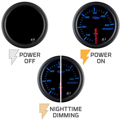 GLOWSHIFT TINTED 7 COLOR SERIES BOOST GAUGE/RELOJ DE BOOST 60psi