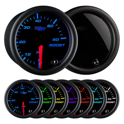 GLOWSHIFT TINTED 7 COLOR SERIES BOOST GAUGE/RELOJ DE BOOST 60psi
