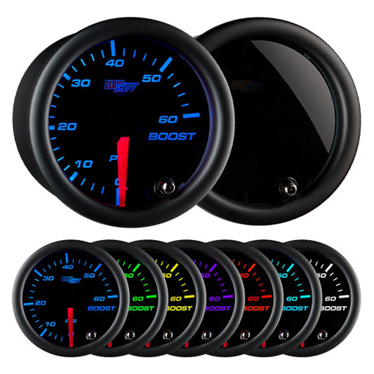 GLOWSHIFT TINTED 7 COLOR SERIES BOOST GAUGE/RELOJ DE BOOST 60psi