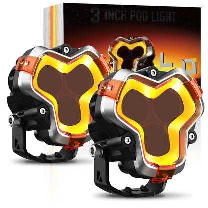 NOVSIGHT HALO Series 3" LED Pod SPOT BEAM Lights with DRL 48W Twin Light Kit System Pair