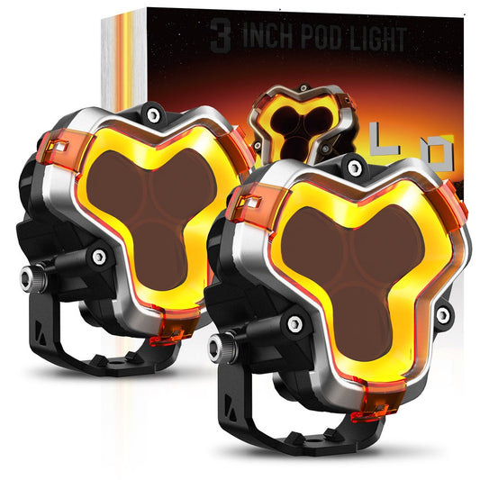 NOVSIGHT HALO Series 3" LED Pod SPOT+FLOOD COMBINED BEAM Lights with DRL 48W Twin Light Kit System Pair