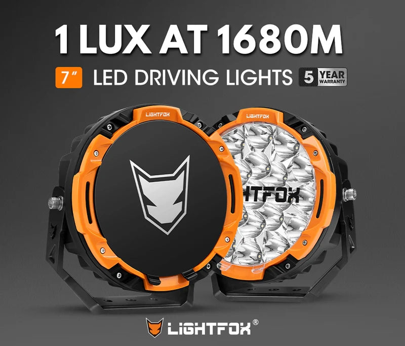 LIGHTFOX 7 inch Osram LED Driving Lights WITH DRL 1Lux @ 1,680m 13,600Lumens